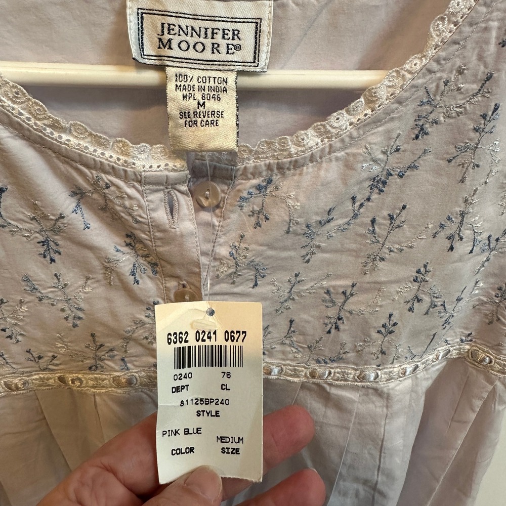 Jennifer Moore Vintage Cotton Nightgown Cottagecore Blue Embroidered Lace NWT - Picture 2 of 6